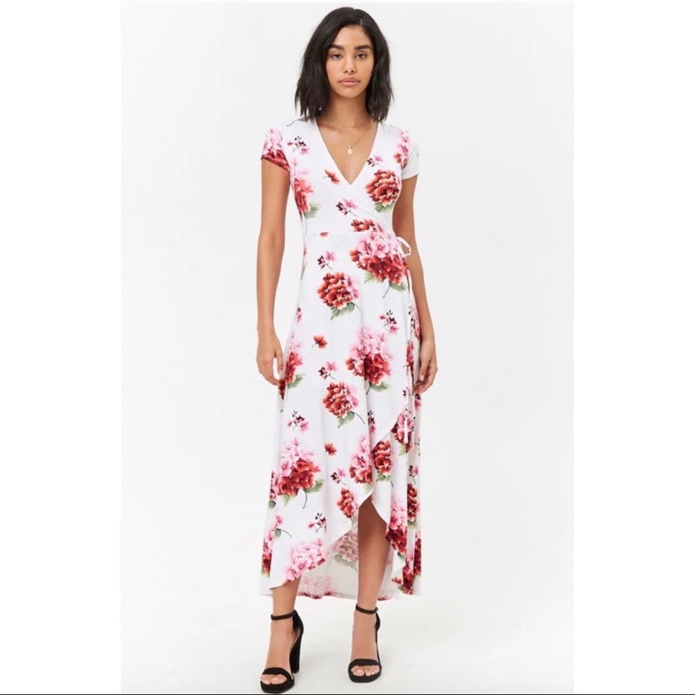 Forever 21 Floral Surplice High-Low Maxi Dress